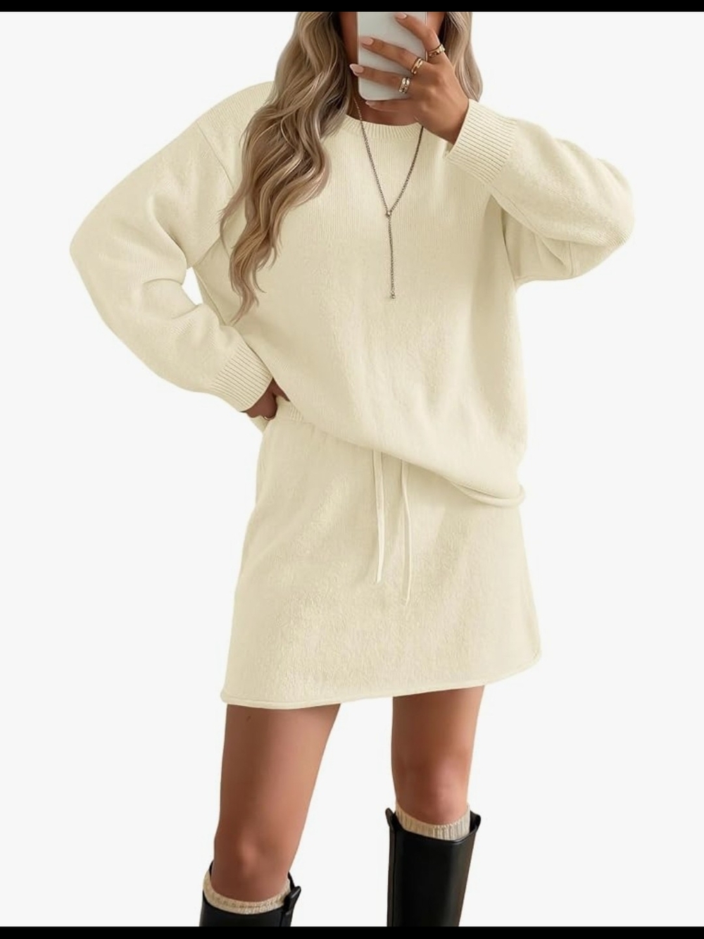 Saodimallsu Womens 2 Piece Skirt Sweater Sets Long Sleeve Crew Neck Ribbed Knit
